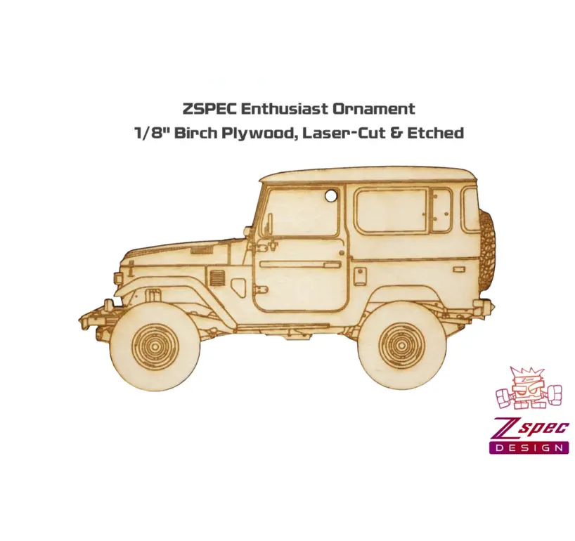 Zspec Laser-Engraved Wood Ornament, Style: Toyota Fj40 Landcruiser, Birch 2