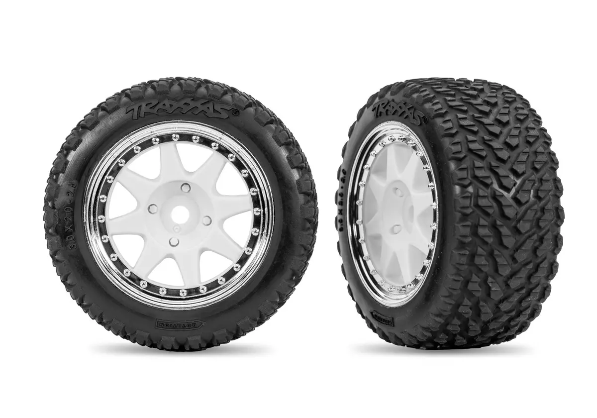 Mini Rally Pre-Glued Rear Tires, Soft, White/Chrome (2) 1