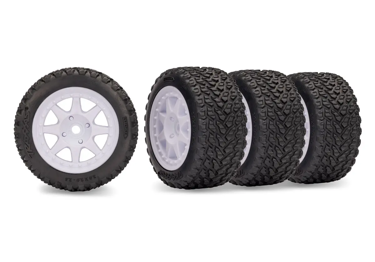Mini Rally Pre-Glued Tire Set, White (2) Front & (2) Rear 1