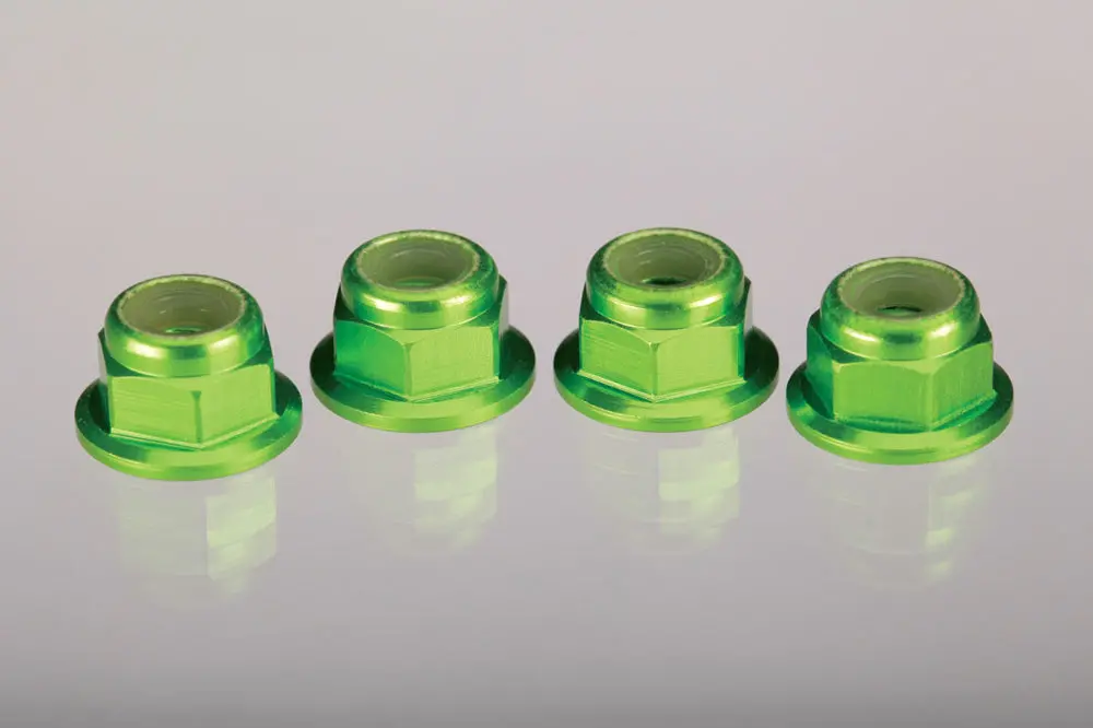 Aluminum 4Mm Flanged Nylon Locking Nuts, Green 1