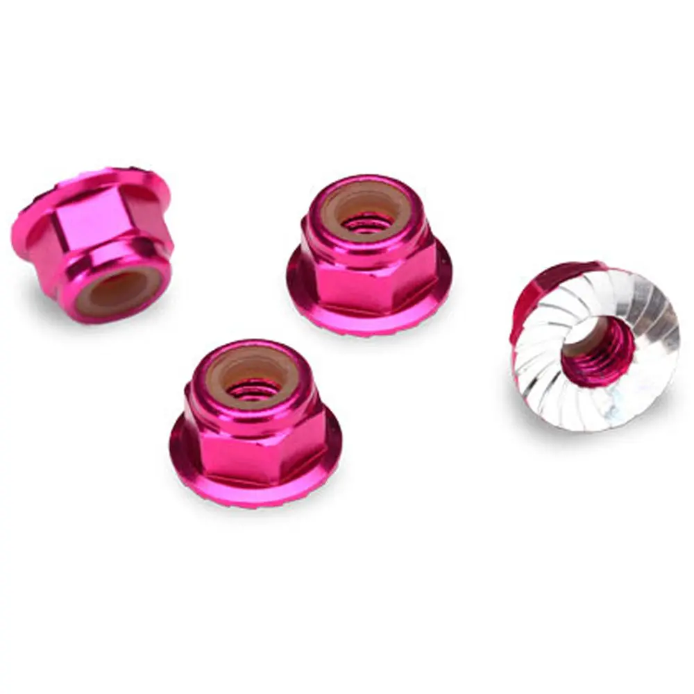 Aluminum 4Mm Flanged Nylon Locking Nuts, Pink 1