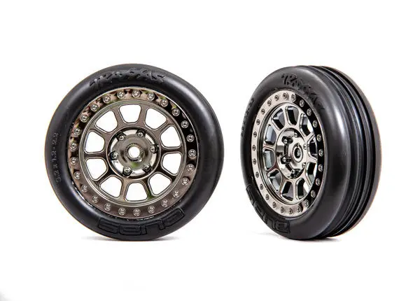 Alias Ribbed 2.2" Pre-Glued Front Bandit Tires, Black Chrome (2) 1