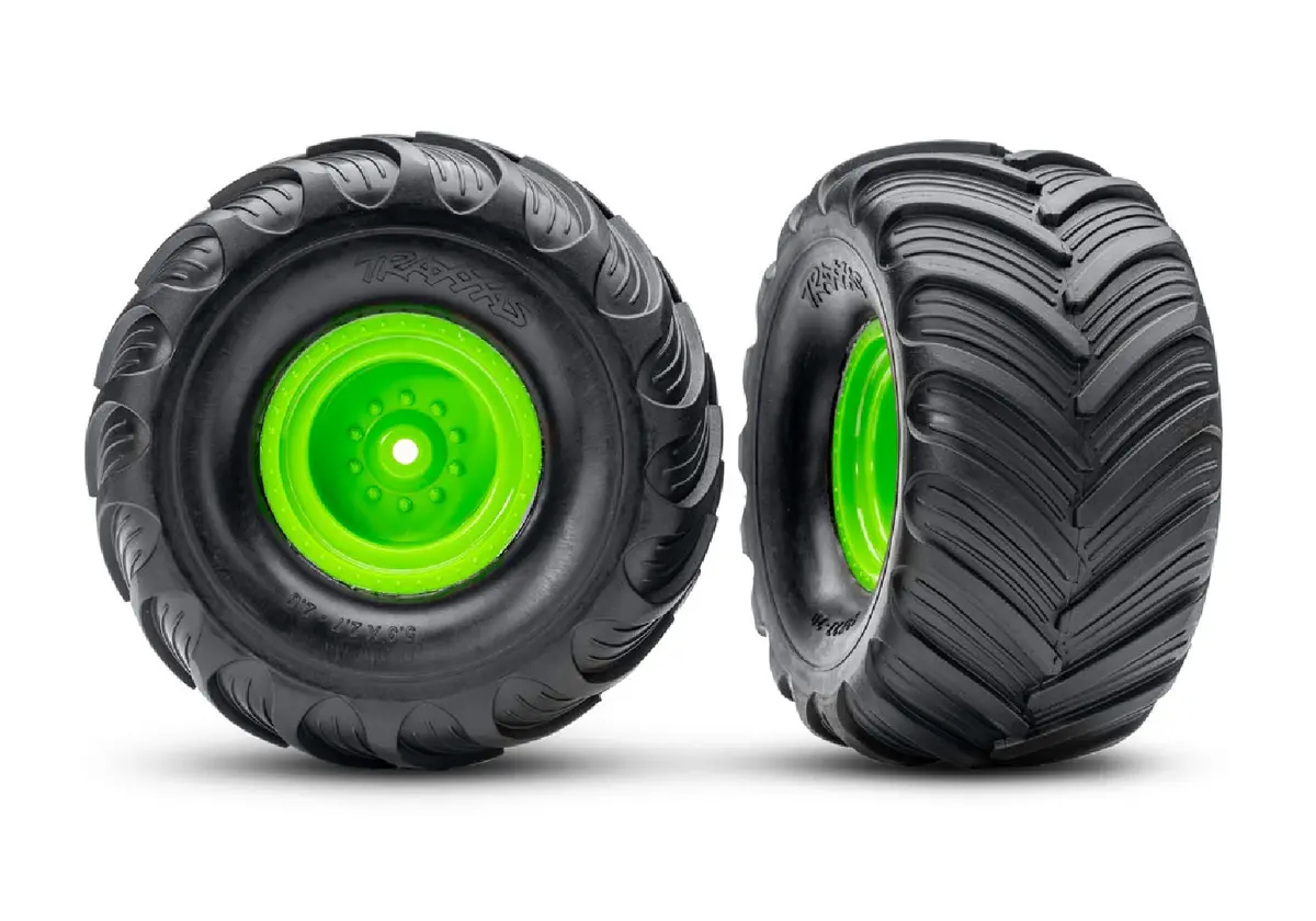 Terra Groove Pre-Glued 1/10 Monster Truck Tires, Green (2) 1