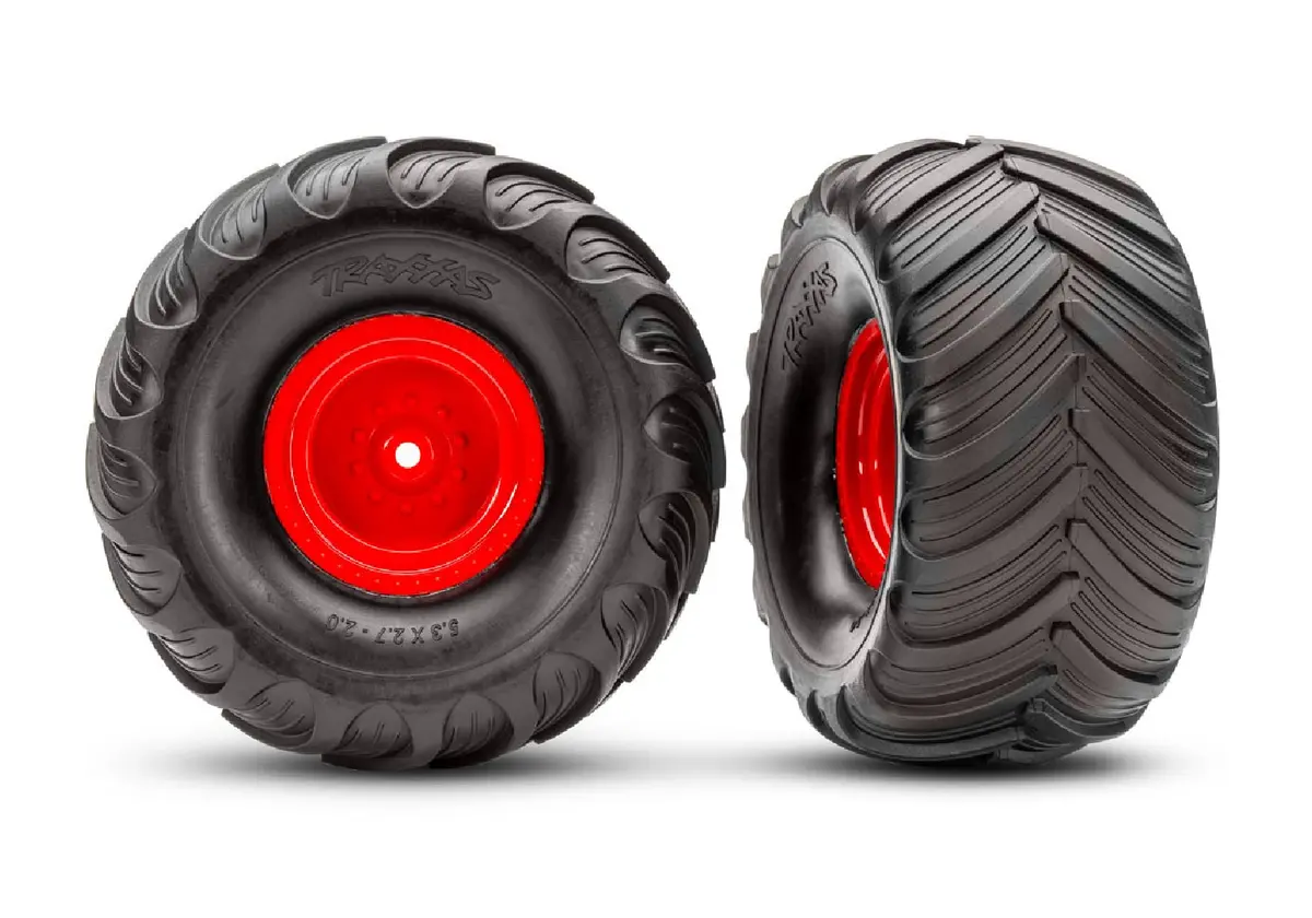 Terra Groove Pre-Glued 1/10 Monster Truck Tires, Red (2) 1