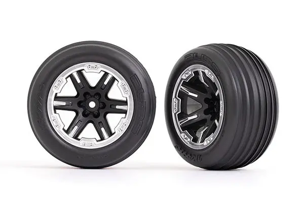 Rustler 2Wd 2.8" Front Ribbed Tires On Rxt Wheels, Black Satin (2) 1