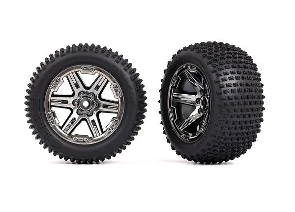 Rustler 2.8" Rear Alias Tires On Rxt Wheels, Black Chrome (2) 1