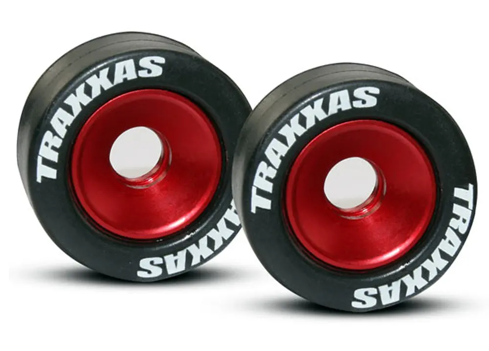Aluminum Wheelie Bar Wheels, Rubber Tires,  Red 1