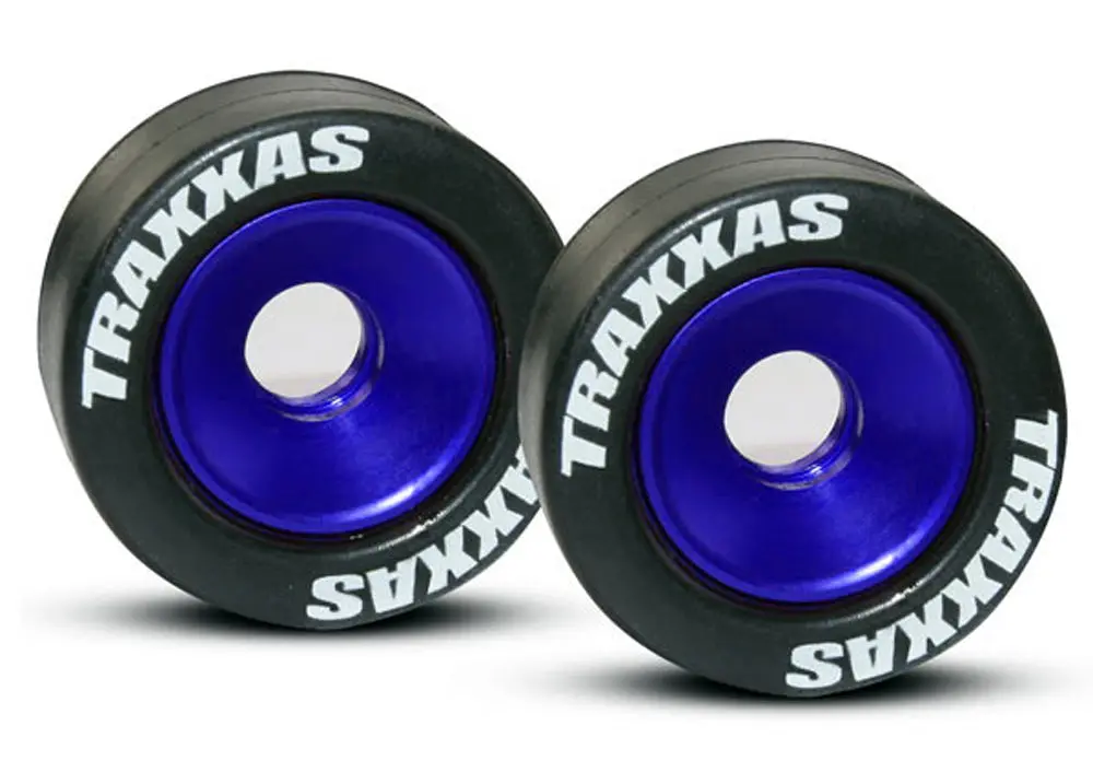 Aluminum Wheelie Bar Wheels, Rubber Tires, Blue 1