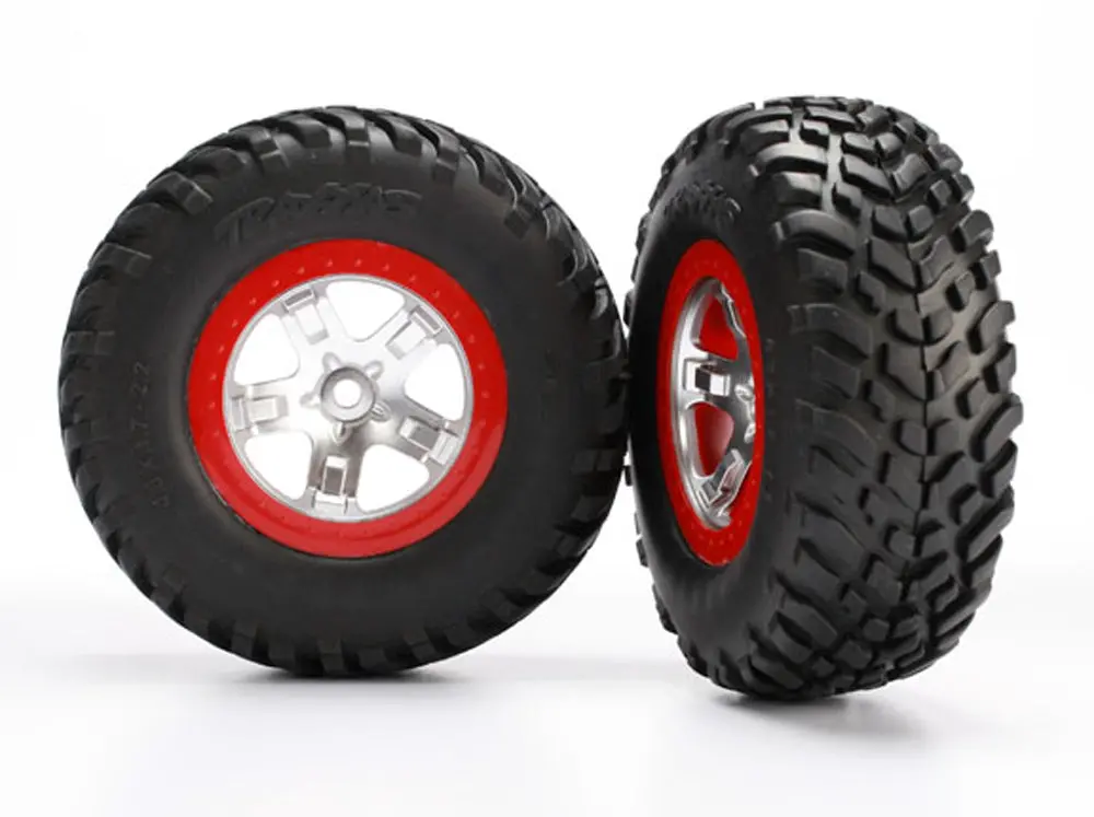 S1 Racing Tires & Sct Beadlock Wheels, Chrome/Red 1