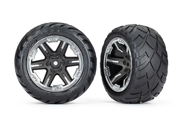 Rustler 2.8" Rear Anaconda Tires On Rxt Wheels, Black/Chrome (2) 1
