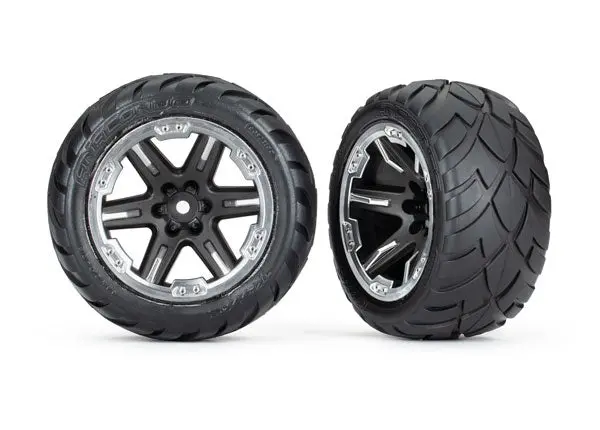Rustler 2.8" 2Wd Front Anaconda Tires On Rxt Wheels, Black/Chrome (2) 1