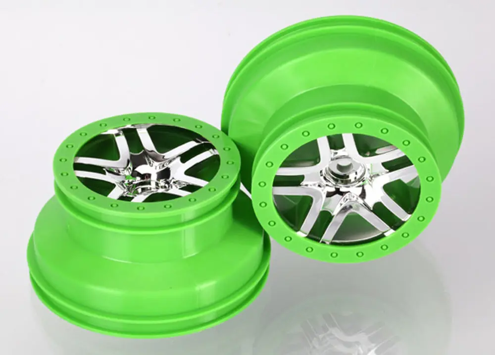 Sct Ss Beadlock Style Wheels, Satin Chrome/Green 1