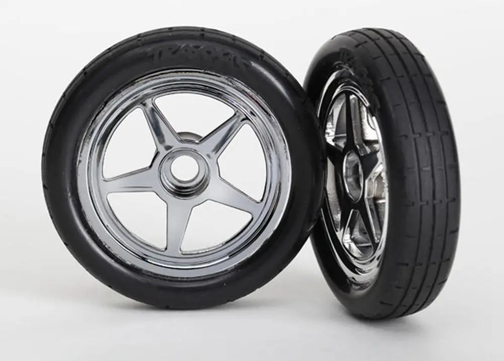 Funny Car Tires, 5-Spoke Wheels, Chrome, Front 1