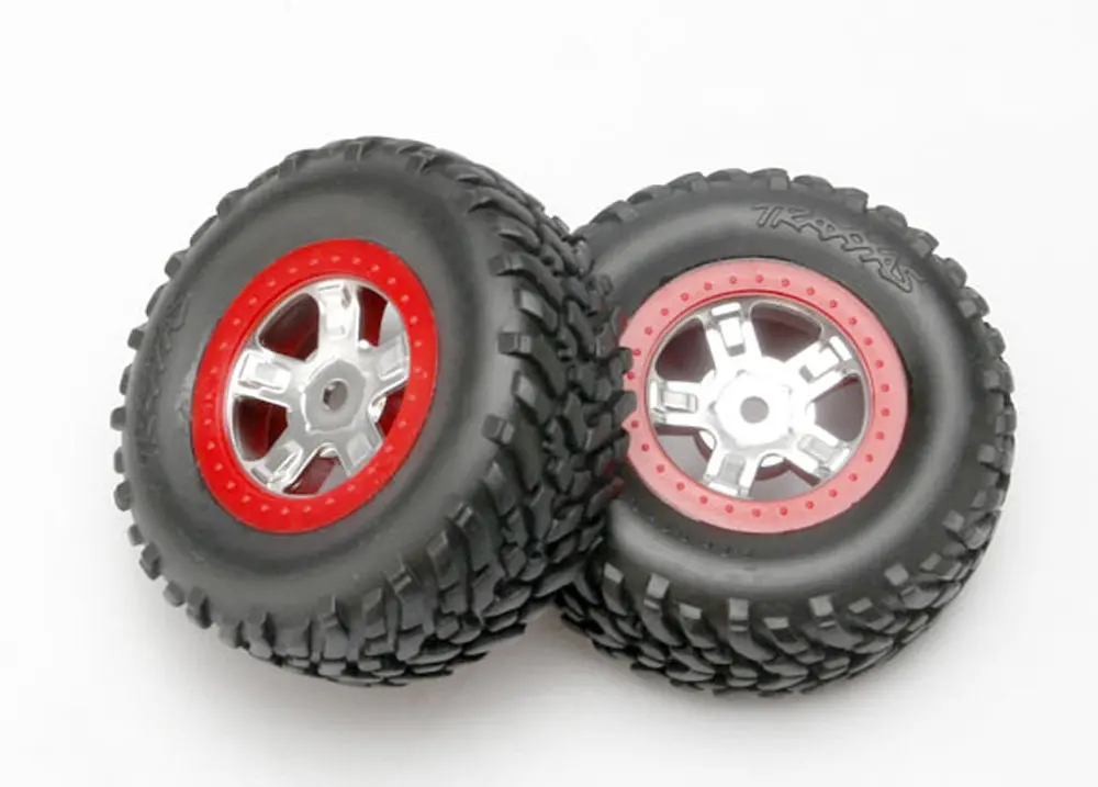 Sct Off-Road Tires, Sct Wheels, Satin Chrome/Red 1