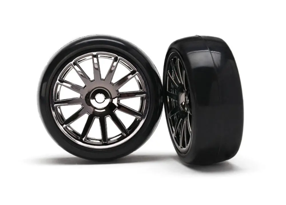 Latrax Slick Tires, 12-Spoke Wheels, Black Chrome 1