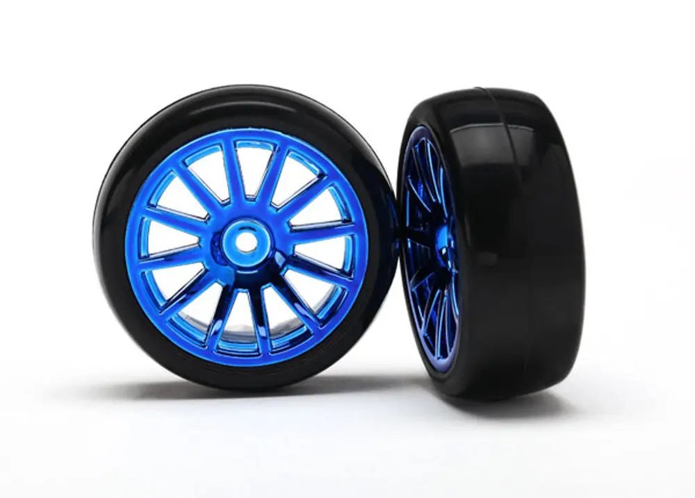 Latrax Slick Tires, 12-Spoke Wheels, Blue Chrome 1