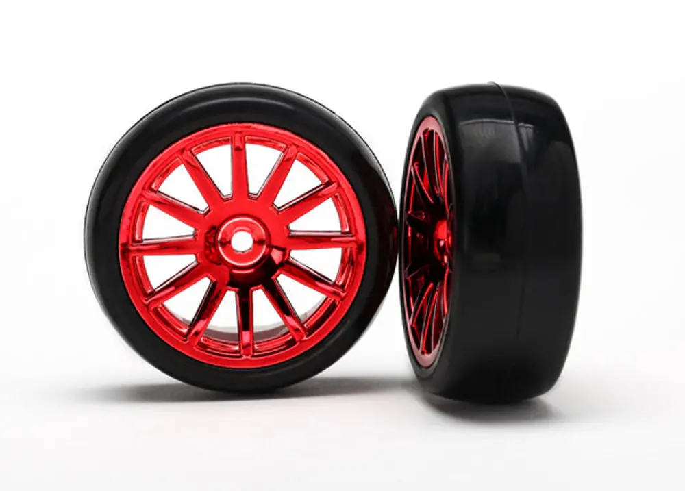 Latrax Tires, 12-Spoke Red Chrome Wheels 1