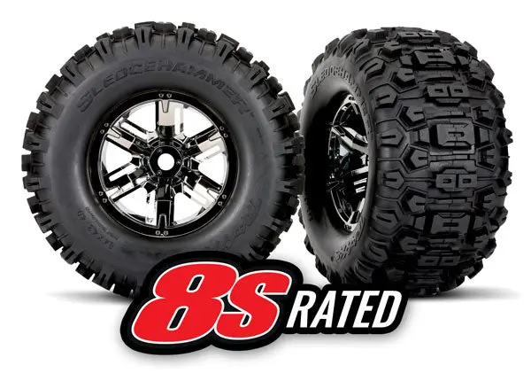 X-Maxx / Xrt Sledgehammer Pre-Glued Tires F/R, Black Chrome (2) 1