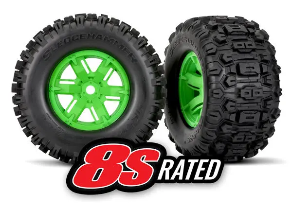 X-Maxx / Xrt Sledgehammer Pre-Glued Tires F/R, Green (2) 1