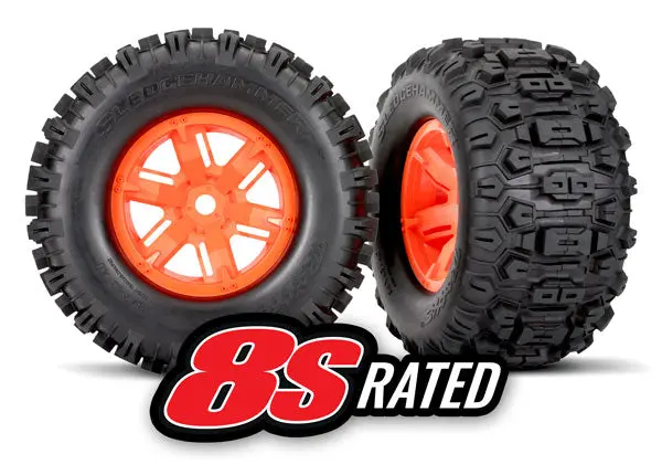 X-Maxx / Xrt Sledgehammer Pre-Glued Tires F/R, Orange (2) 1