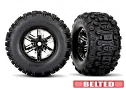 Sledgehammer Belted Pre-Glued X-Maxx Tires, Black Chrome (2) 1