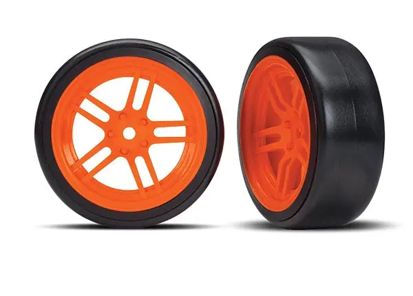Drift Tires, Split Spoke 1.9" Wheels, Orange, Front 1