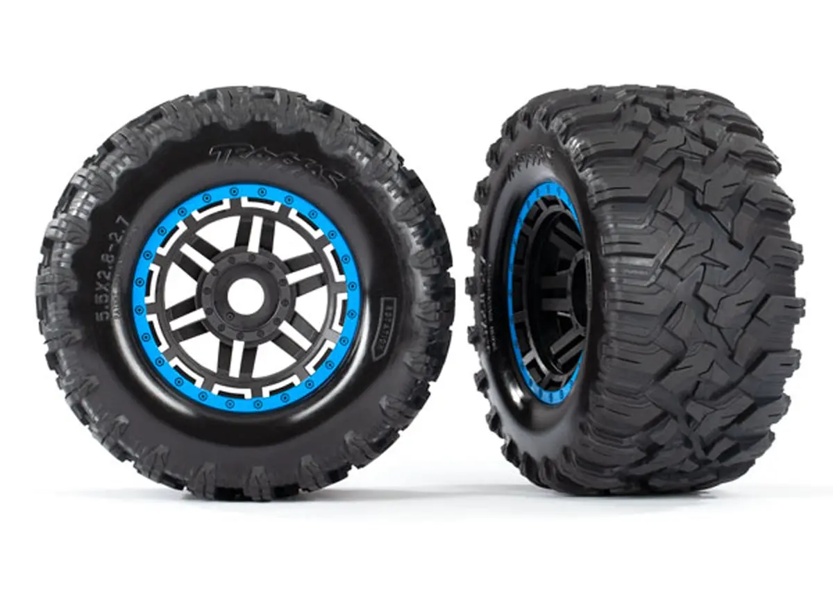 Maxx Mt Tires, Black/Blue Beadlock Style Wheels 1