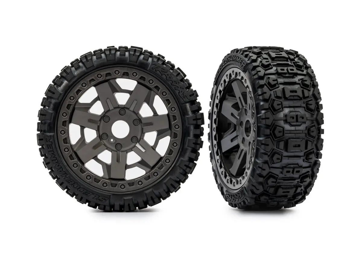 Sledgehammer Pre-Glued Tires On T&W 3.0 Gray Wheels (2) 1