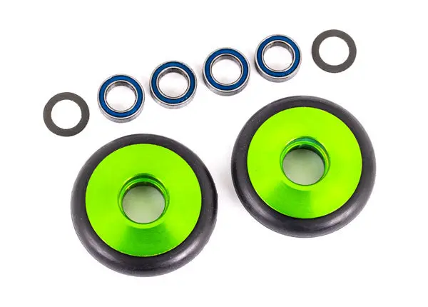 Aluminum Wheelie Bar Wheels W/ Bearings & O-Rings, Green (2) 1