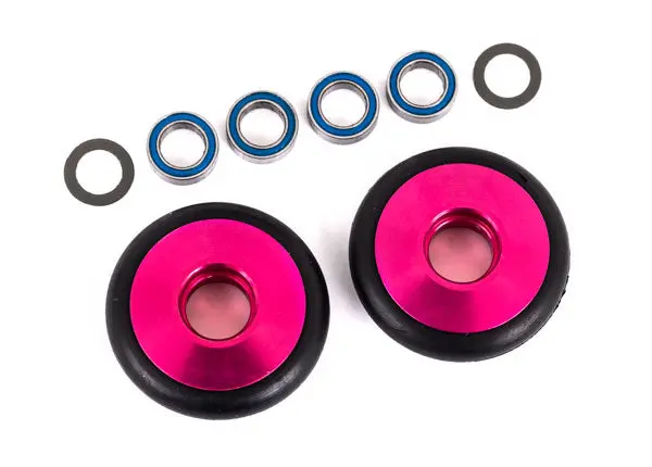 Aluminum Wheelie Bar Wheels W/ Bearings & O-Rings, Pink (2) 1