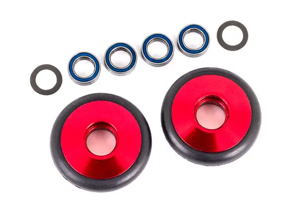 Aluminum Wheelie Bar Wheels W/ Bearings & O-Rings, Red (2) 1
