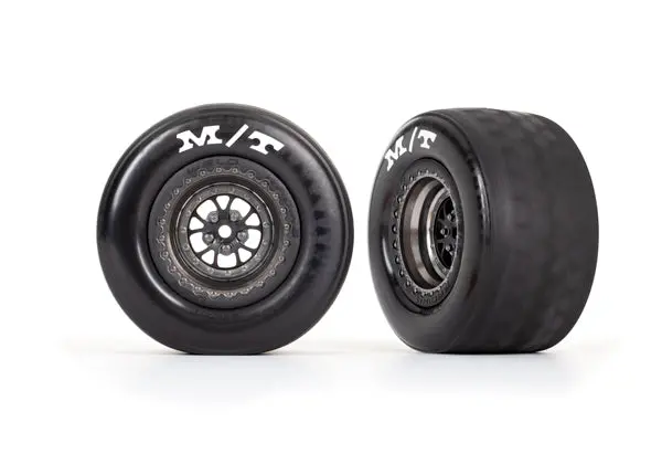 Mickey Thompson Et Rear Drag Tires On Weld Wheels, Satin Black Chrome (2) 1