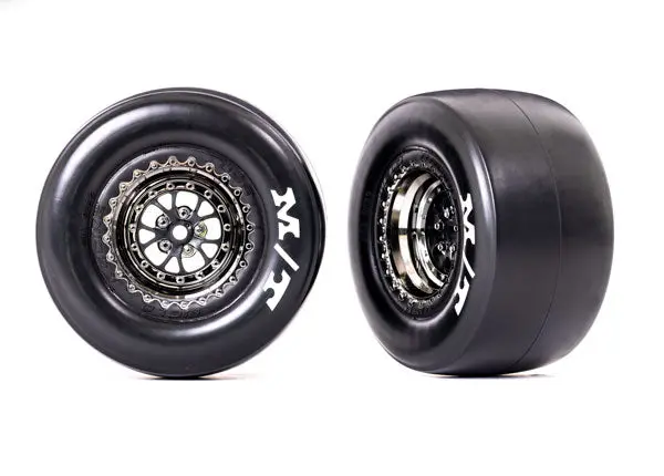 Mickey Thompson Et Rear Drag Tires On Weld Wheels, Sticky Compound, Black Chrome (2) 1