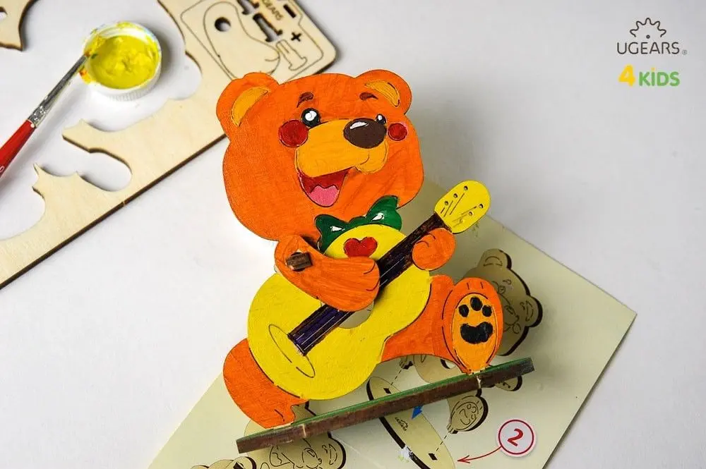 Ugears Teddy Bear 3D-Puzzle Coloring Model - 8 Pieces 1
