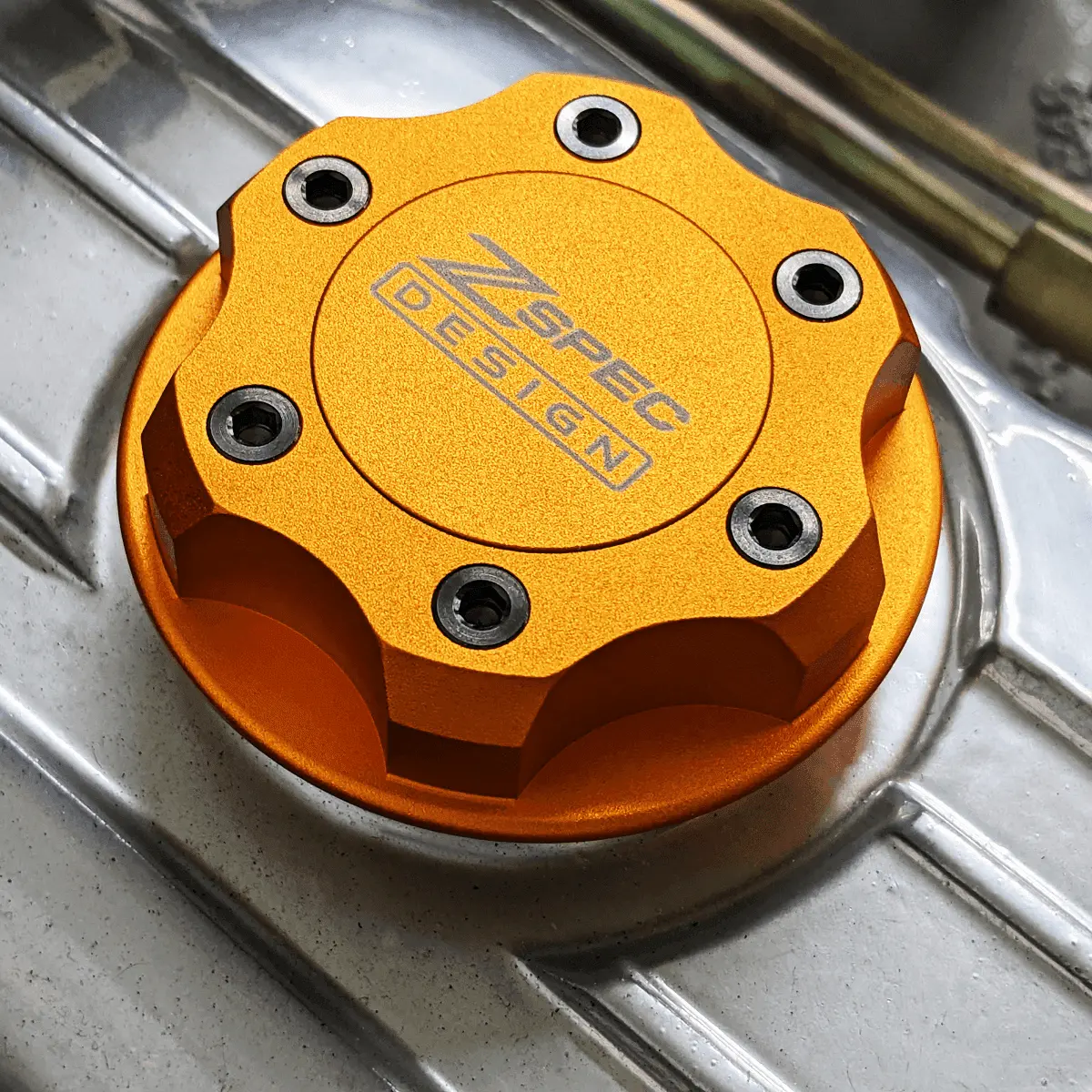 Zspec Billet Oil Filler Cap For Nissan/Infiniti/Datsun, Orange-Gold Cap W/Titanium Accents 4