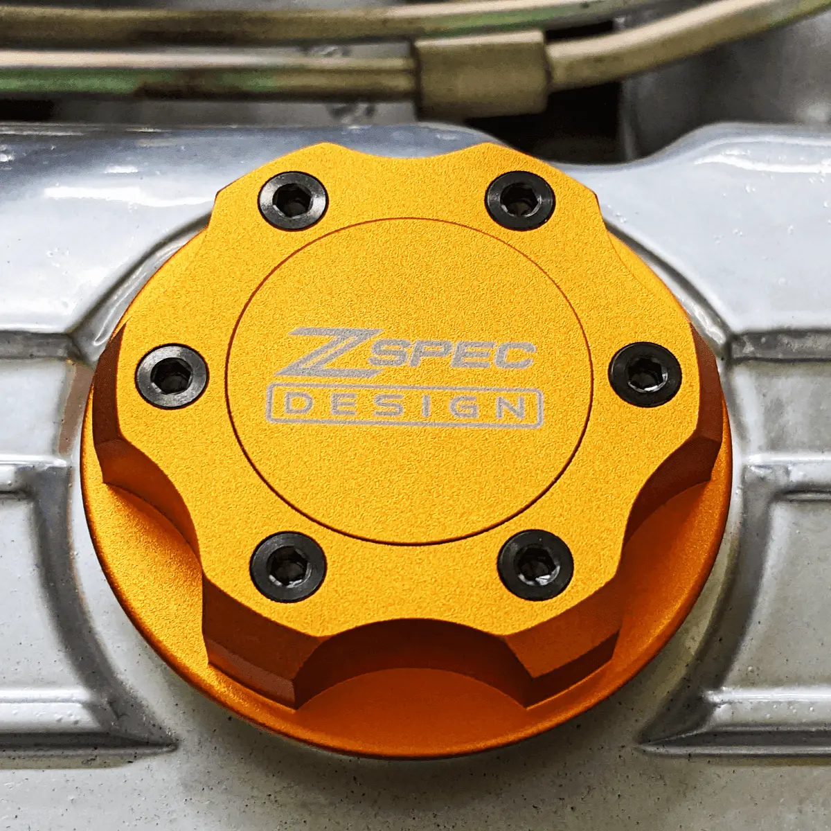 Zspec Billet Oil Filler Cap For Nissan/Infiniti/Datsun, Orange-Gold Cap W/Titanium Accents 2