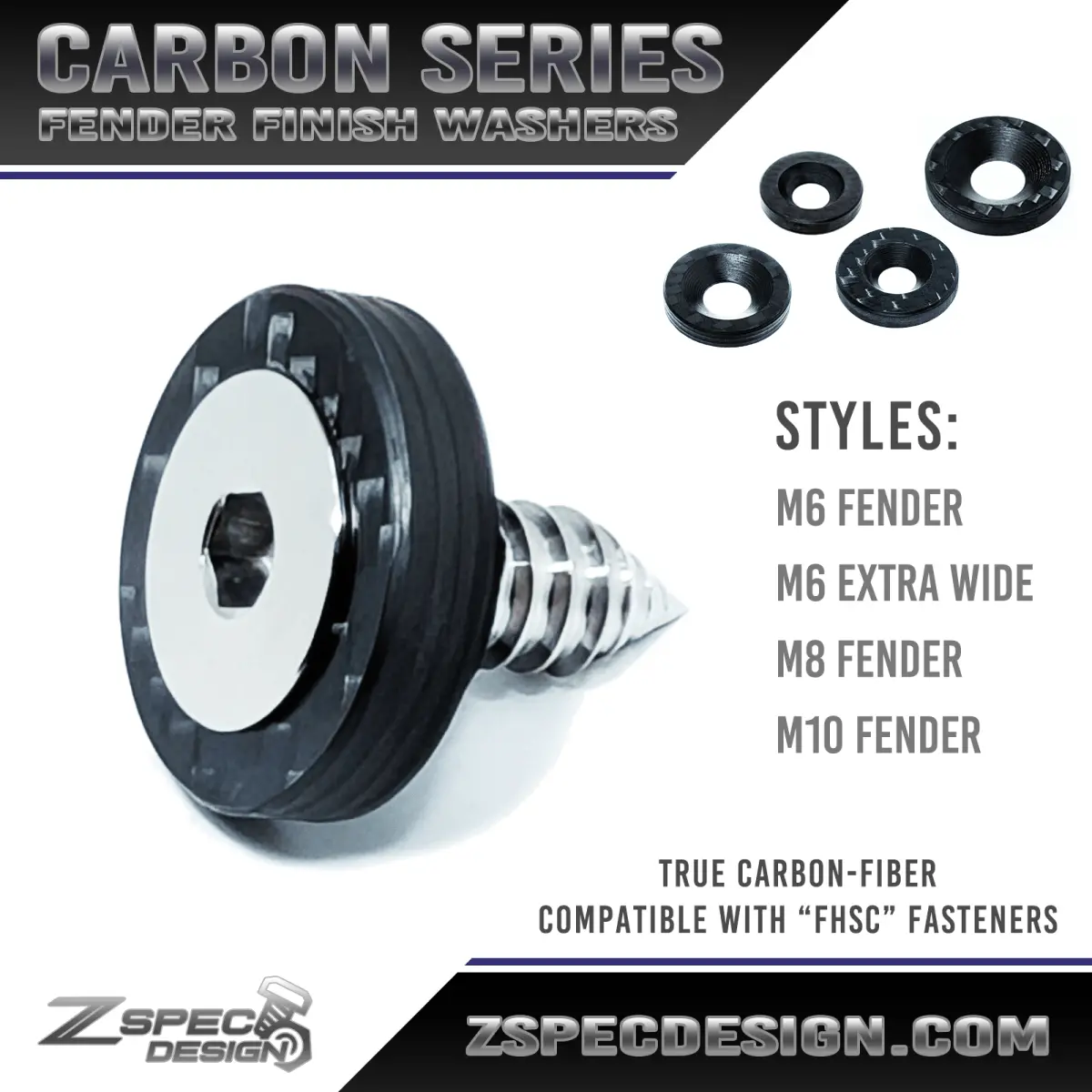 Zspec Carbon-Fiber Dress-Up Washers (Carbon-Weave Style), Per Each 1