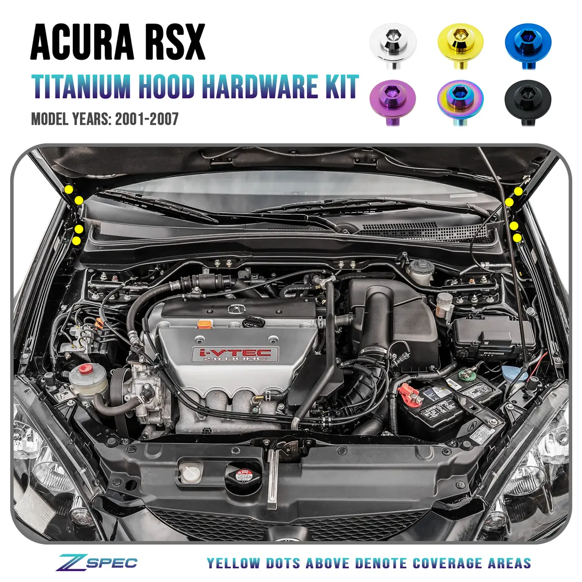 Zspec Hood Hardware Kit For 01-07 Acura Rsx K20, Titanium 1