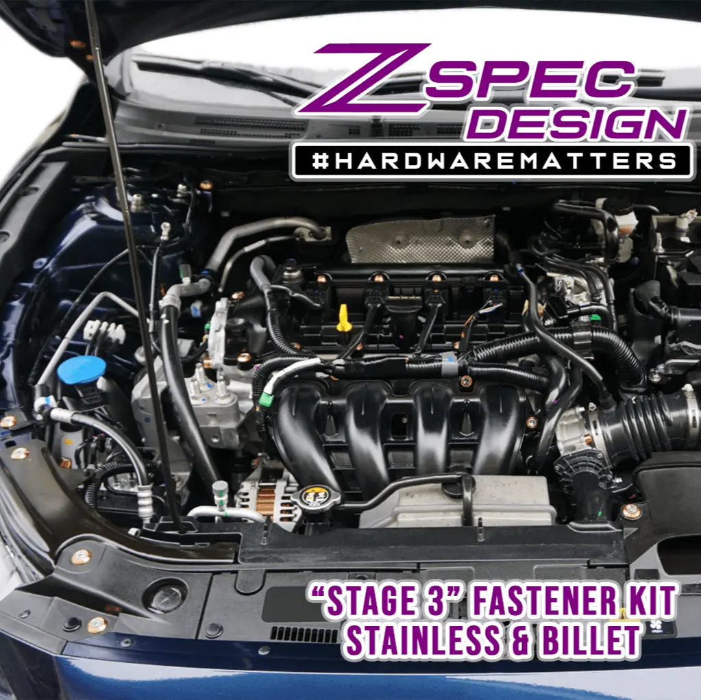 Zspec Stage-3 Dress Up Bolts® Fastener Kit For '14-17 Mazda3 2.0L, Stainless & Billet 3