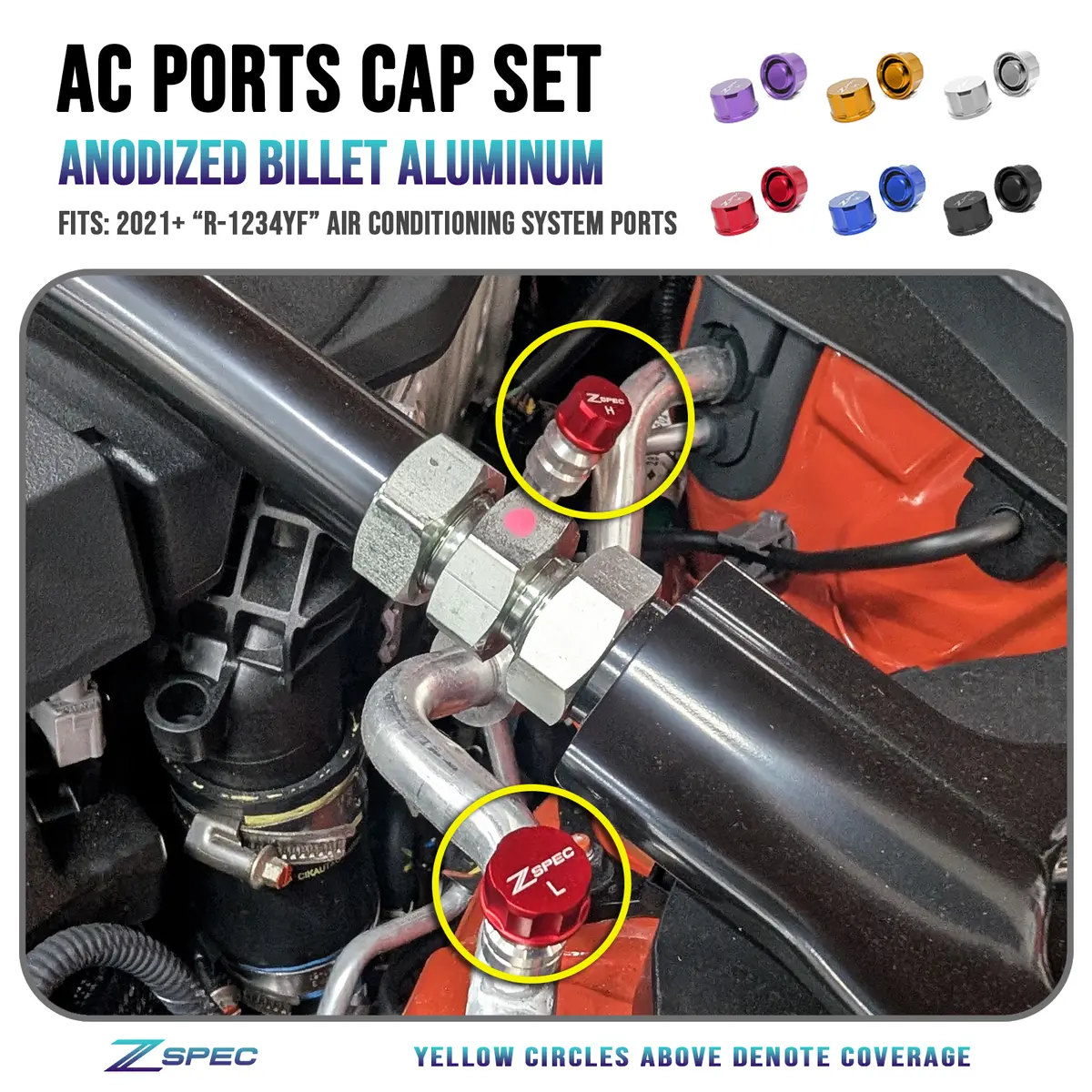 Zspec Billet Ac Dress Up Caps Set, High & Low, For R-1234Yf Systems 1