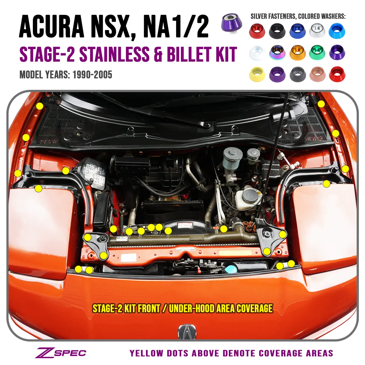Zspec Stage-2 Dress Up Bolts® Fastener Kit For '90-05 Acura Nsx, Stainless & Billet 1