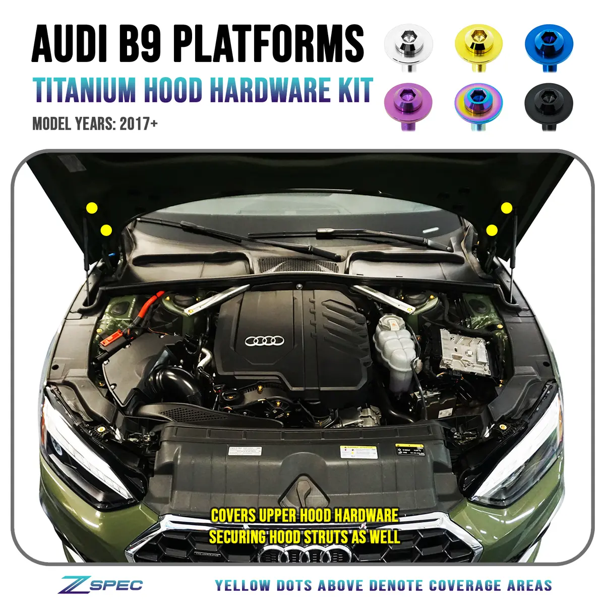 Zspec Hood & Hood Struts Hardware Kit For Audi B9 A4/A5, Titanium 1