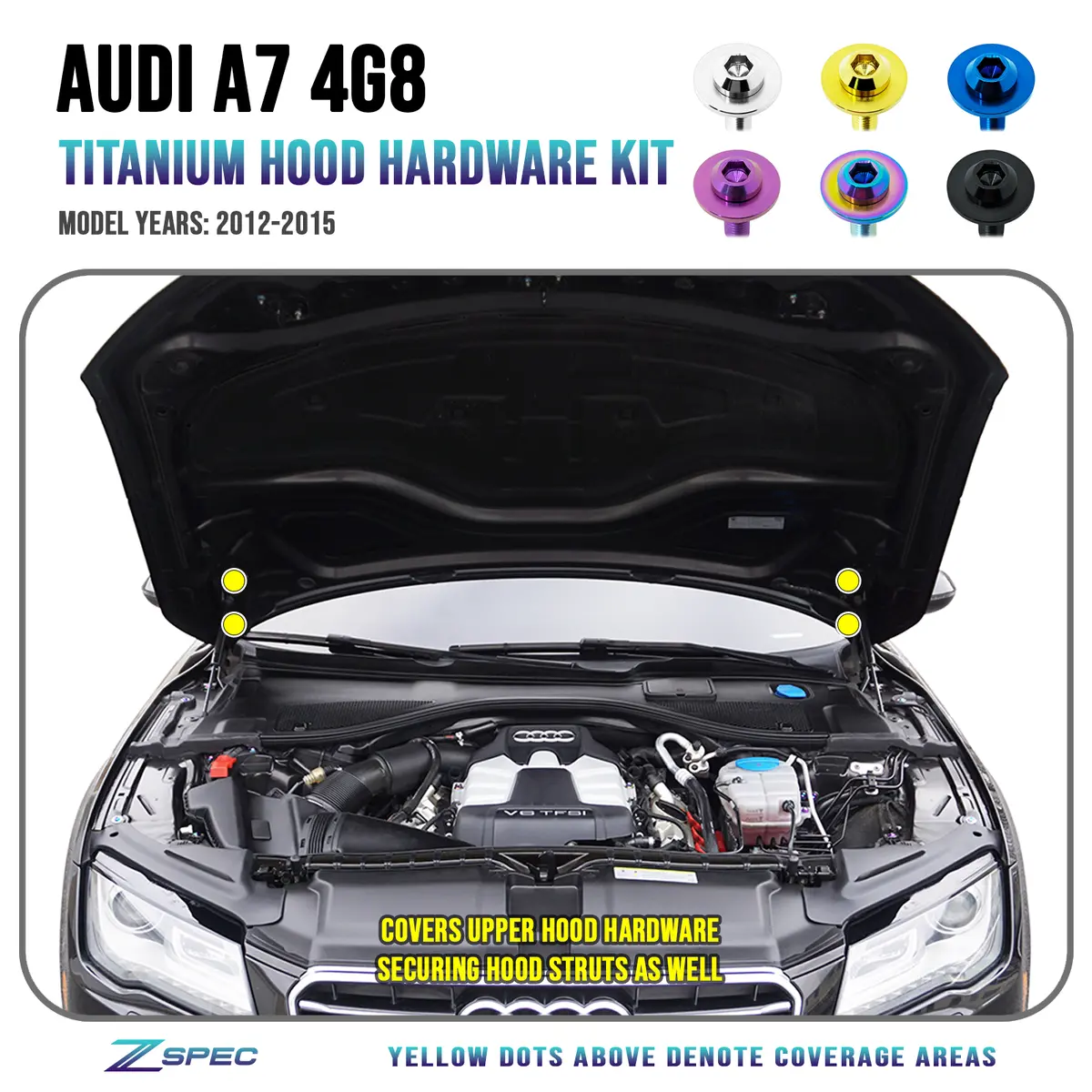 Zspec Hood & Hood Struts Hardware Kit For Audi A7 4G8 Models, Titanium 1