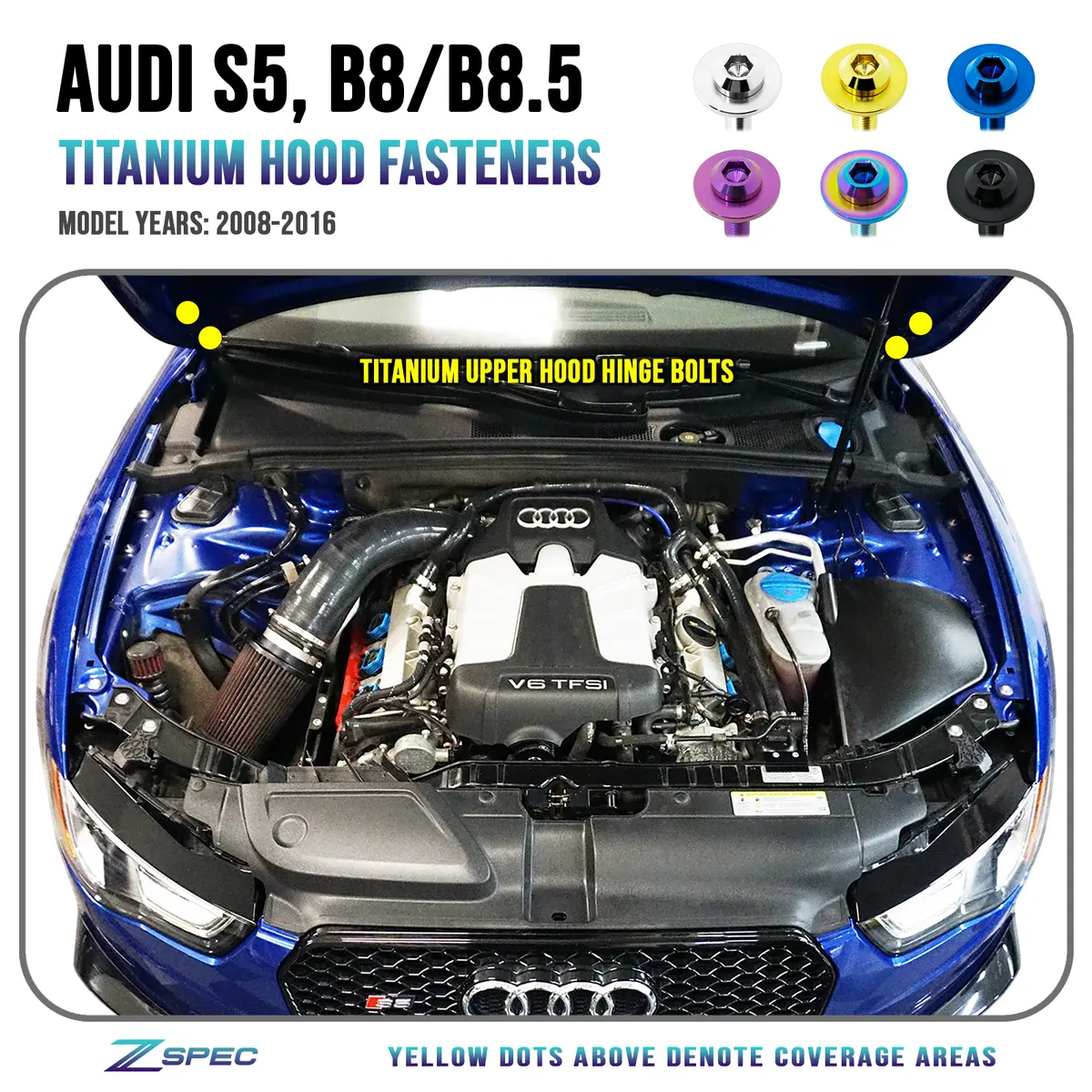 Zspec Hood-Hardware Kit For Audi A5/S5 B8/8.5 Models, Titanium 1