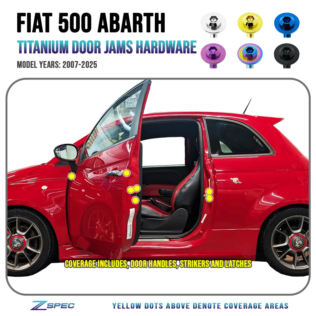 Zspec Titanium Door-Jams Fastener Kit For The '07-25 Fiat 500 & Abarth 1