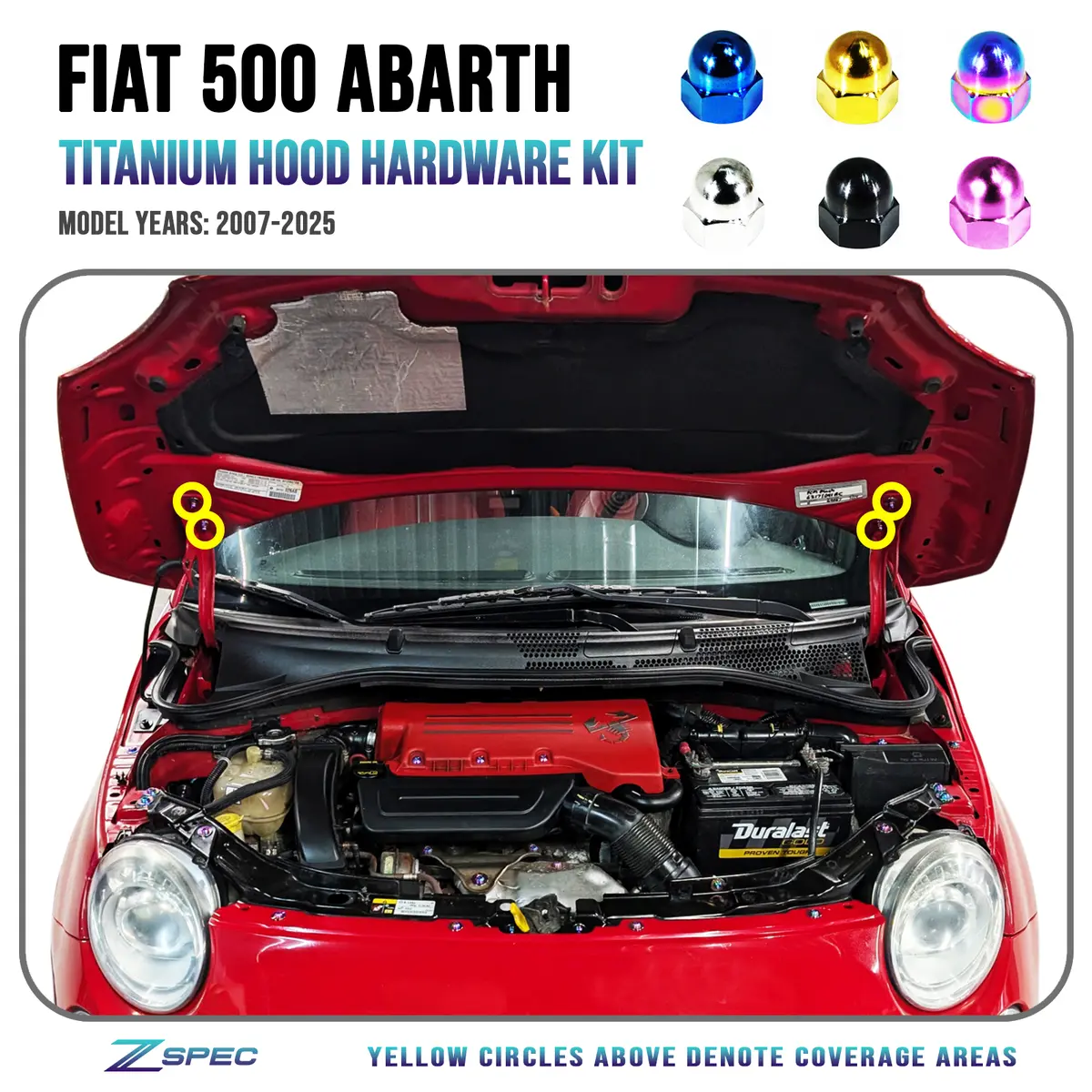 Zspec Titanium Hood Hardware Kit For The '07-25 Fiat 500 & Abarth 1