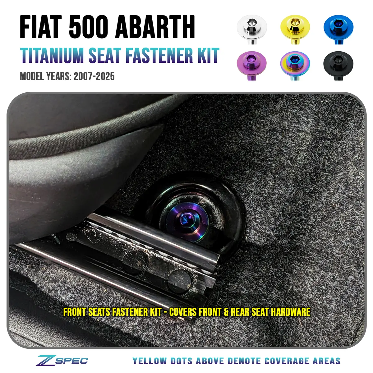 Zspec Titanium Front-Seats Fastener Kit For The '07-25 Fiat 500 & Abarth 1