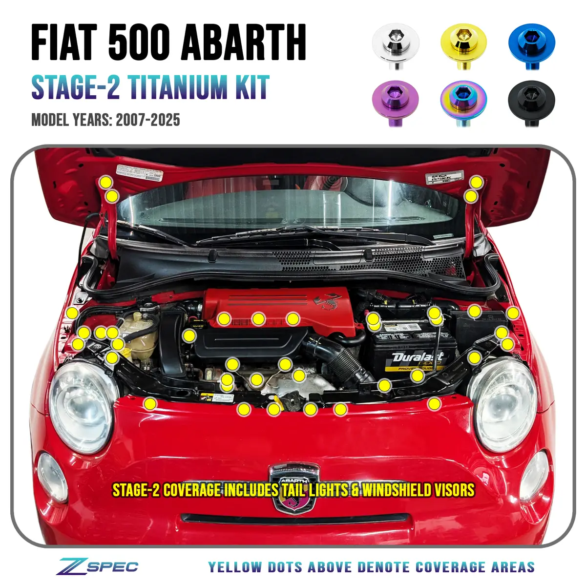 Zspec Stage-2 Dress Up Bolts Fastener Kit For The '07-25 Fiat 500 & Abarth 1