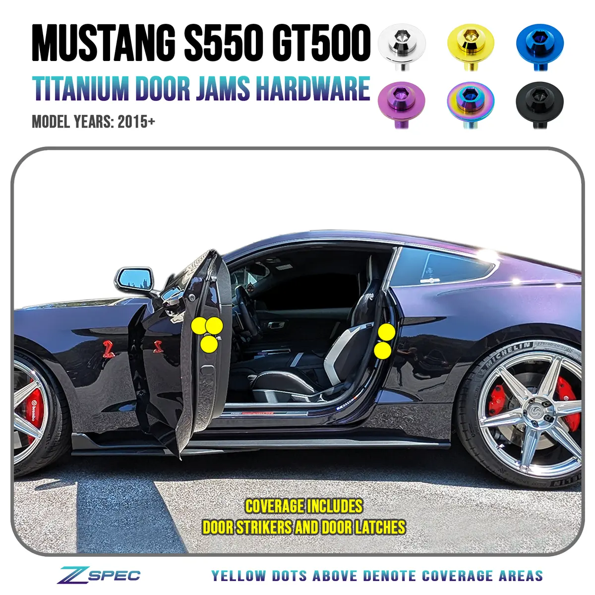 Zspec Door-Jams Fastener Kit For The '15-23 Ford Mustang S550, Titanium 1