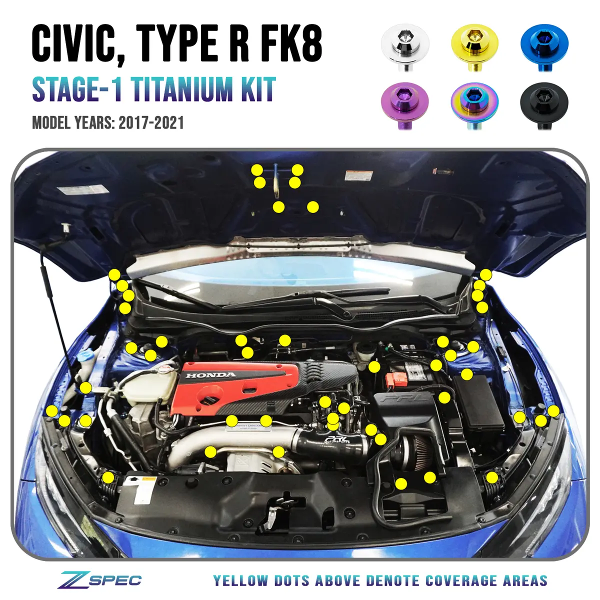 Zspec Stage-1 Dress Up Bolts® Fastener Kit For The Civic Fk8 Type R, Titanium 1